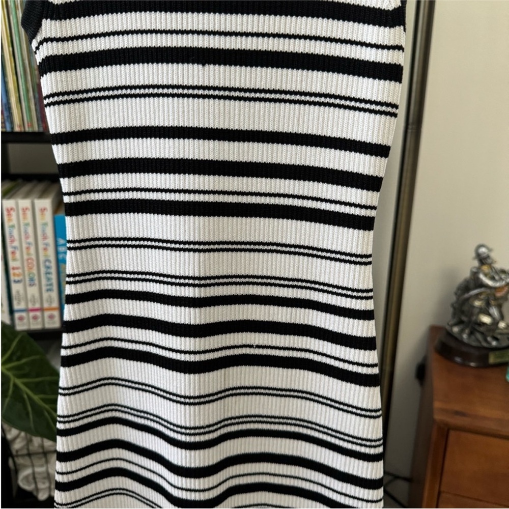 bebe Black White Stripe Mock Neck Bodycon Midi Dress Minimal 90s Chic Small‎ - Picture 5 of 16